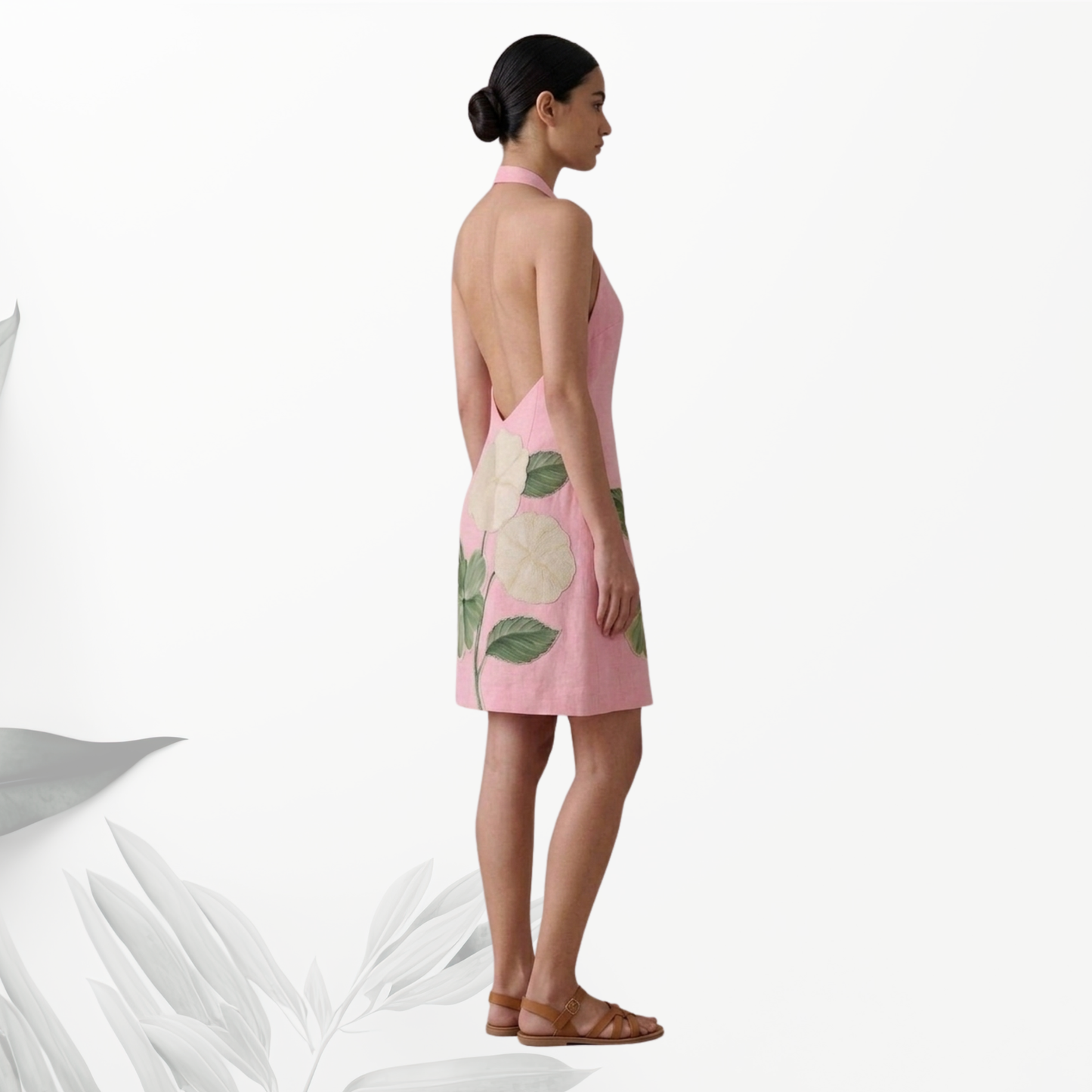 Baby Pink Flora Halter Dress