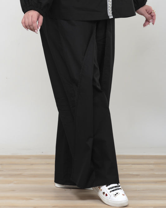 Buy Black Cotton Pants with Waist Tie Overlay Online