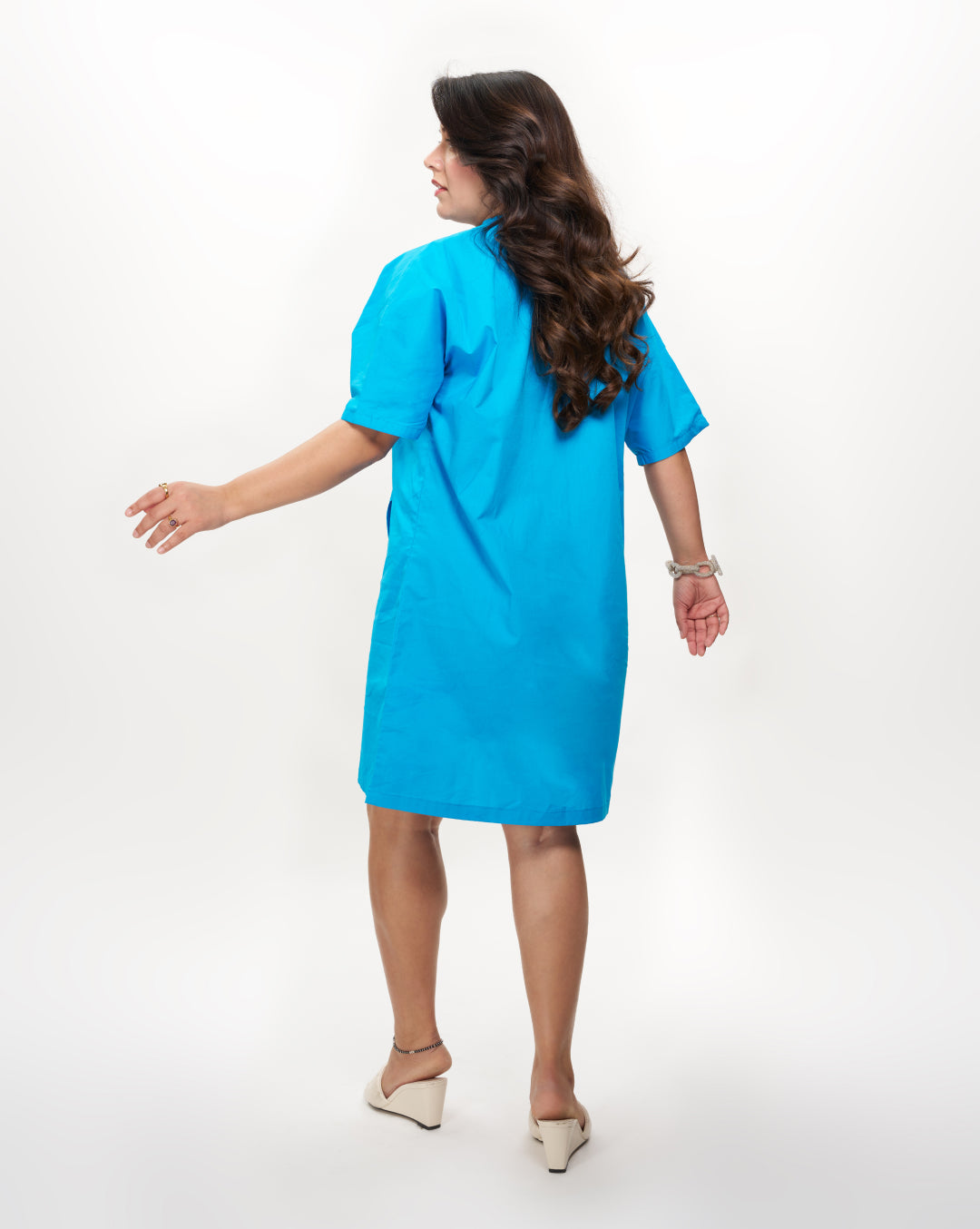 Blue Cotton Ruffle Dress for Women