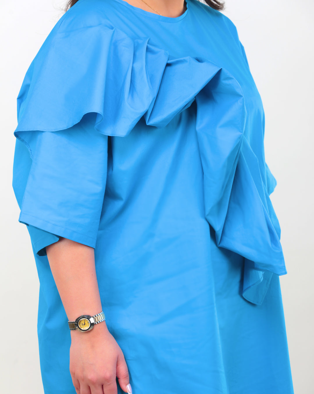 Blue Cotton Ruffle Dress for Women