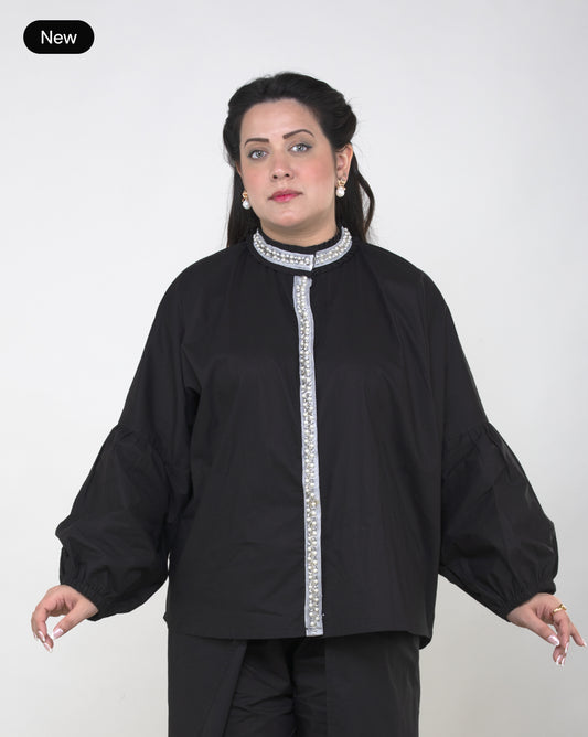 Black Pearl-Embellished Cotton Shirt