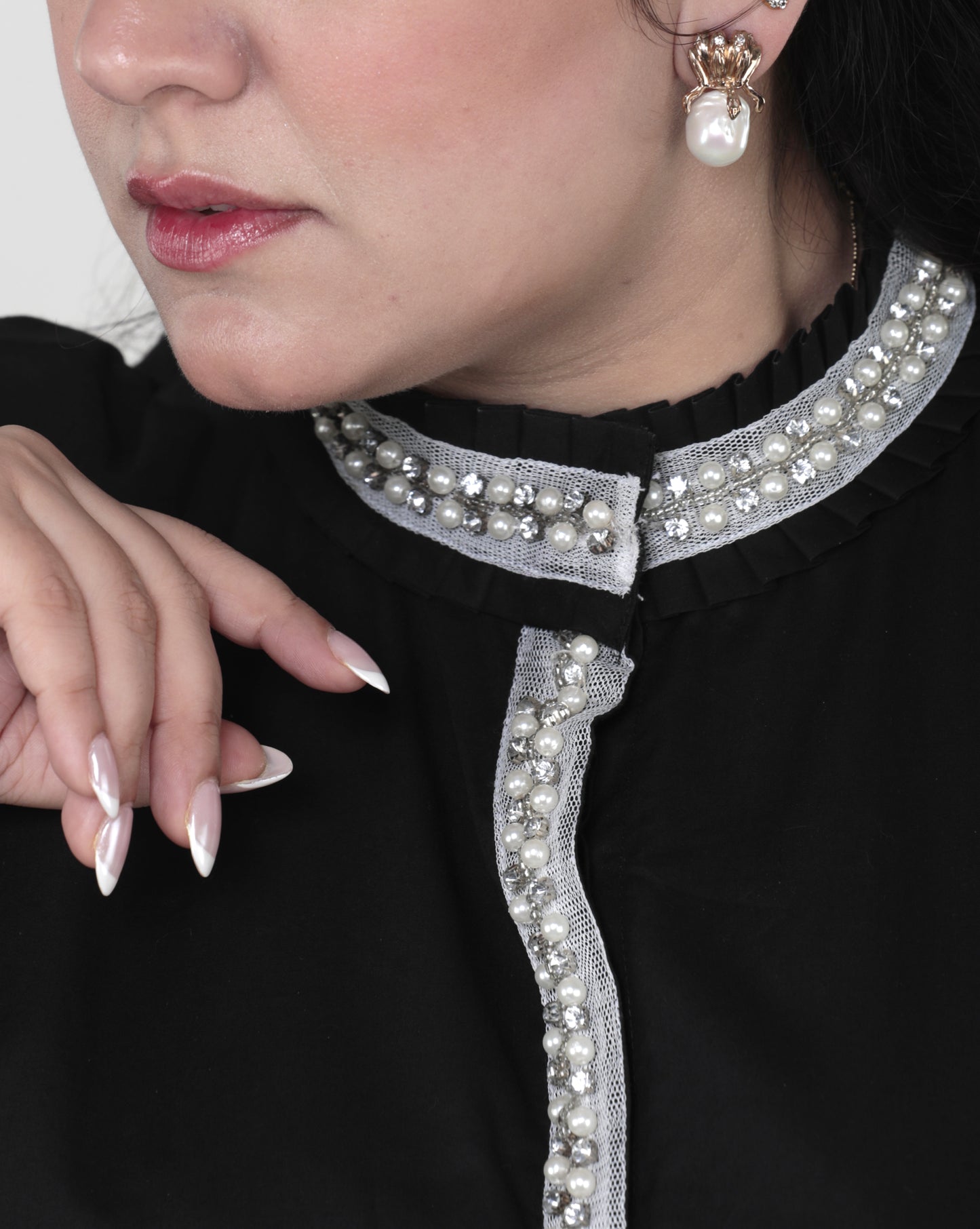 Black Pearl-Embellished Cotton Shirt