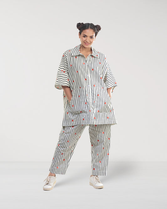 Black & White Cotton Stripe Co-ord with Red Hearts