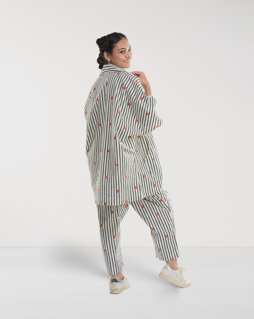Black & White Cotton Stripe Co-ord with Red Hearts