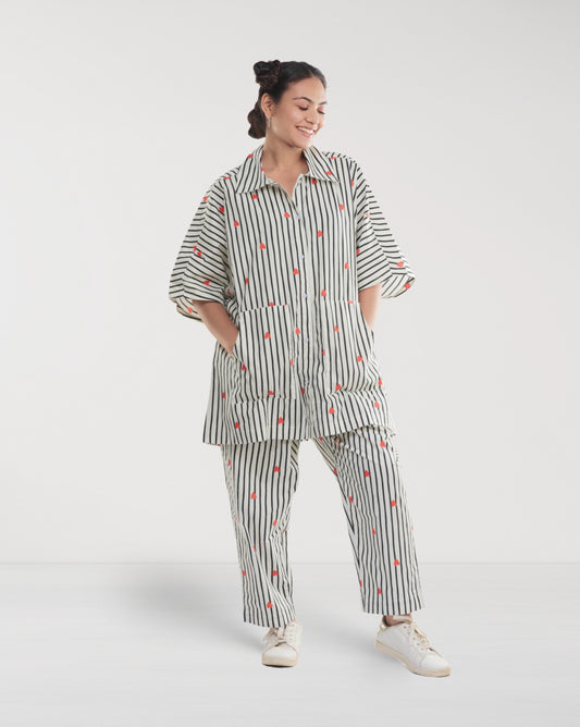 Black & White Cotton Stripe Co-ord with Red Hearts