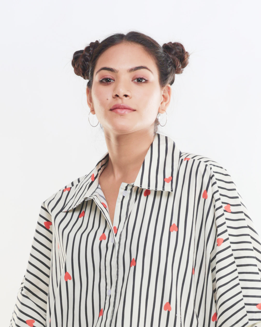 Black & White Cotton Stripe Co-ord with Red Hearts