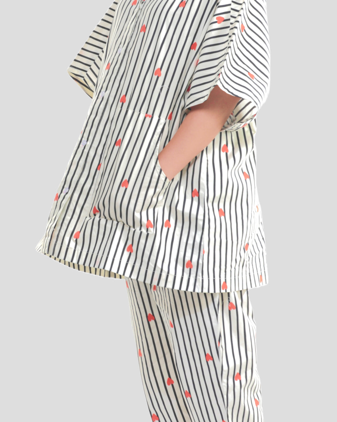 Black & White Cotton Stripe Co-ord with Red Hearts