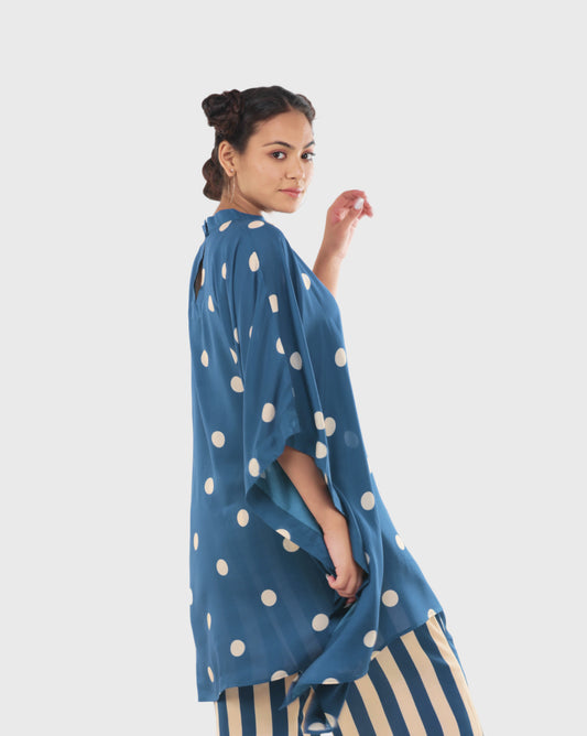 Blue & Cream Polka Dot Top