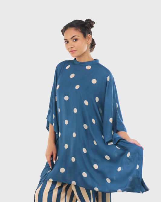 Blue & Cream Polka Dot Top