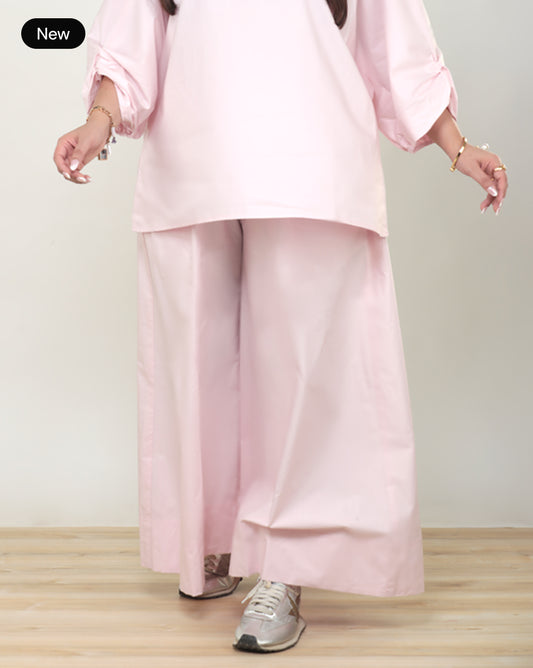 Soft Pink Flared Cotton Pants for Women