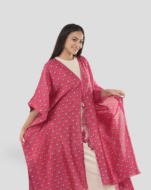 Pink Chanderi Cape with Statement Back Patch