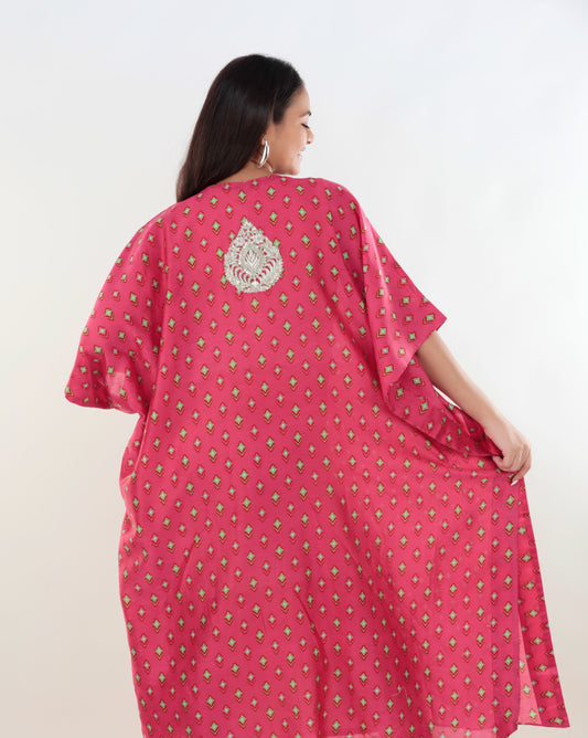 Pink Chanderi Cape with Statement Back Patch