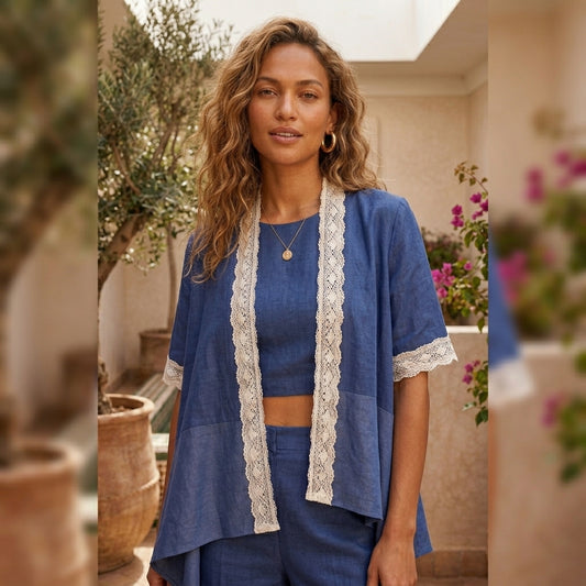 Amalfi Lace-Trimmed 3 piece Linen Set.