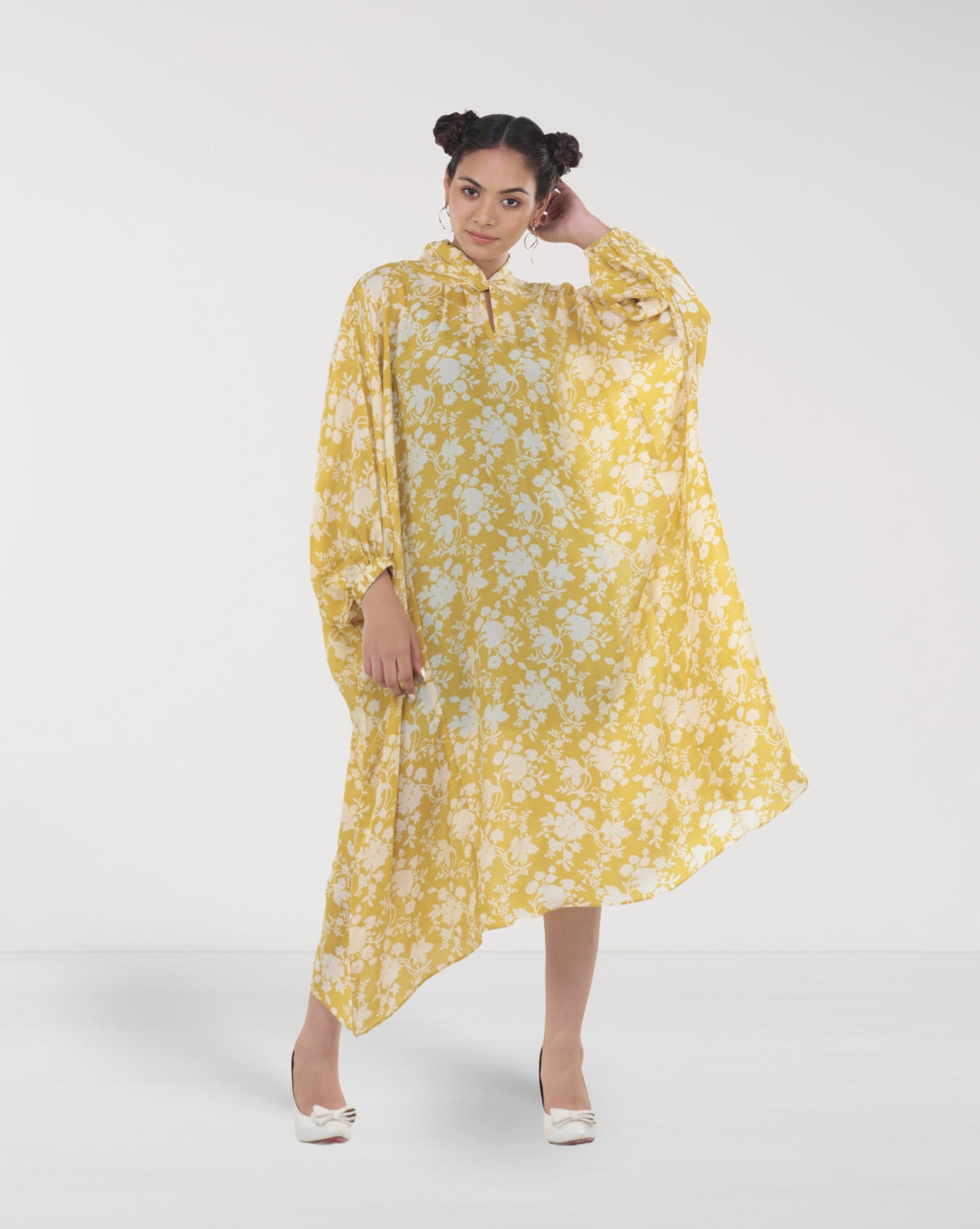Yellow Floral Muslin A-Line Maxi Dress