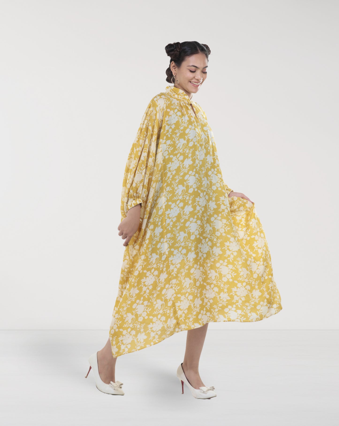 Yellow Floral Muslin A-Line Maxi Dress