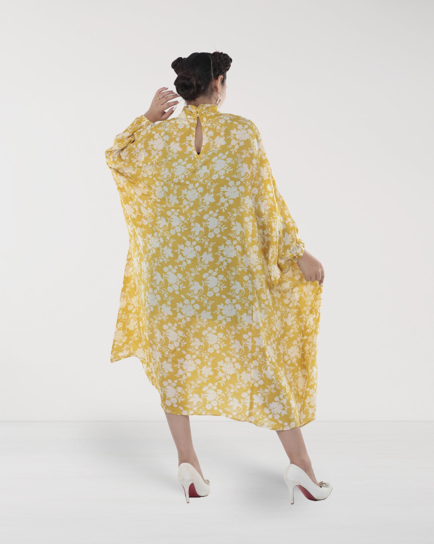 Yellow Floral Muslin A-Line Maxi Dress