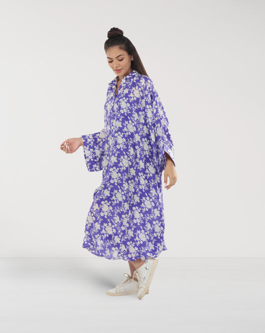 Purple Floral Muslin Maxi Dress