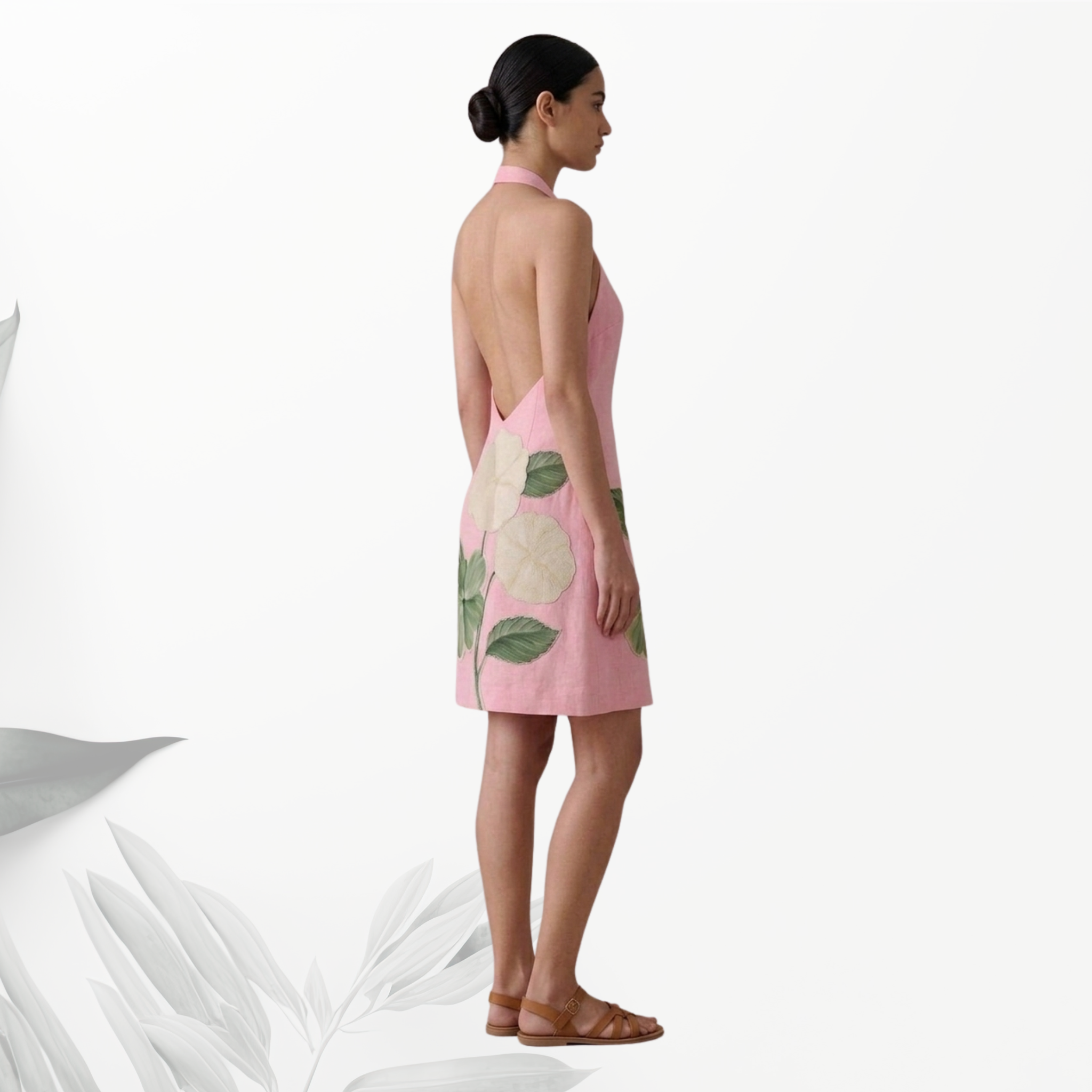 Baby Pink Flora Halter Dress