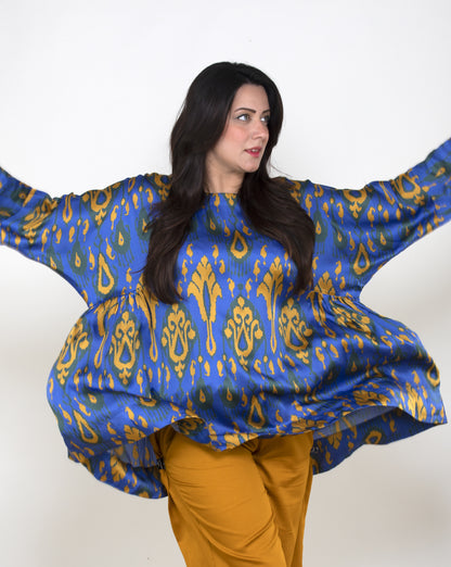 Shop Blue Ikat Cotton Women Top Online