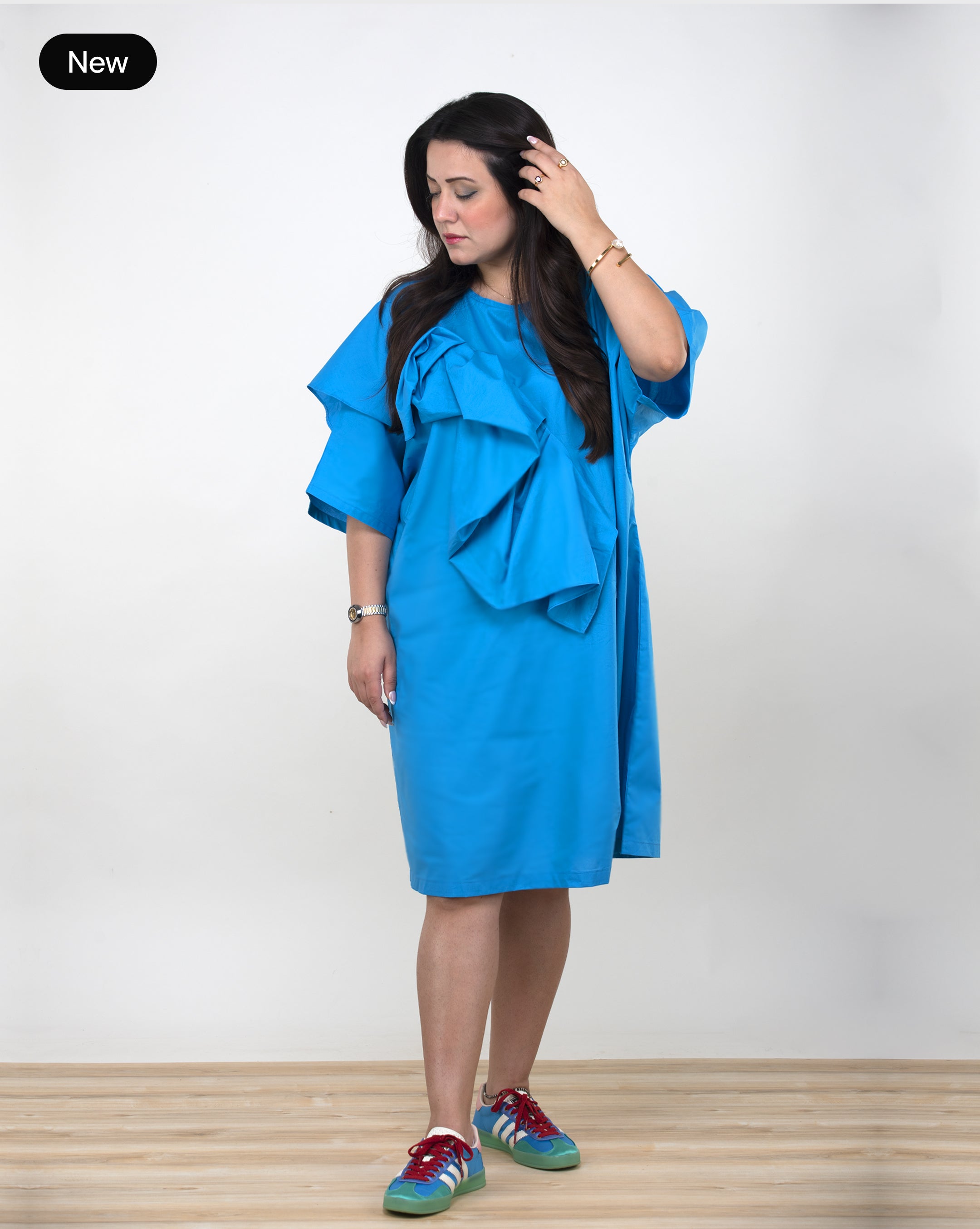 Blue Cotton Ruffle Dress for Women