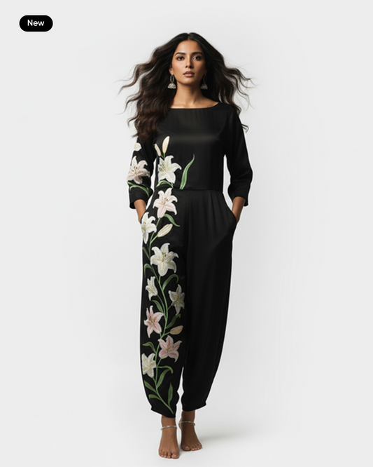 The Noir Lily Sculptural Jumpsuit