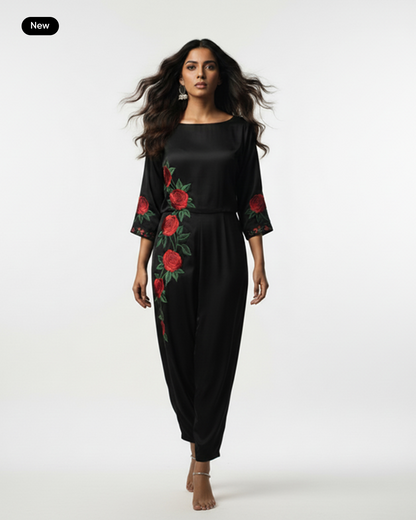 The Noir Rose Sculptural Jumpsuit