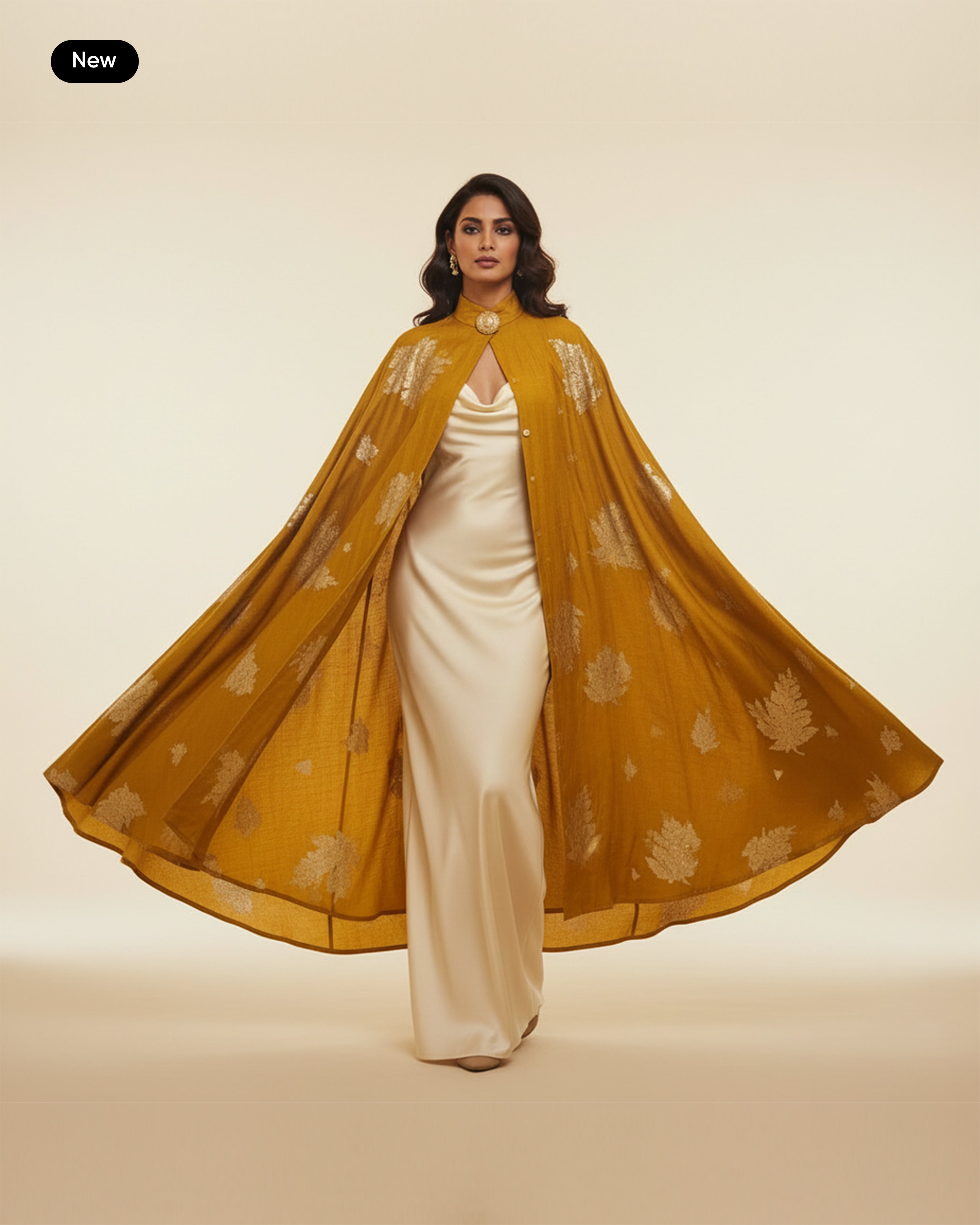 The 'Marigold Apex' Chanderi Cape