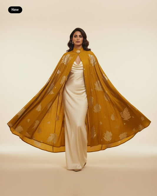 The 'Marigold Apex' Chanderi Cape