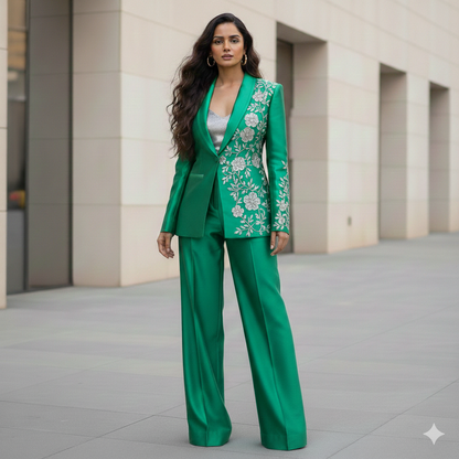 The Emerald Silk Blazer & Trouser Set