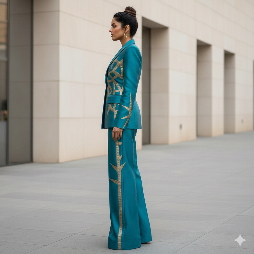 The Deep Teal Silk Art-Deco Set