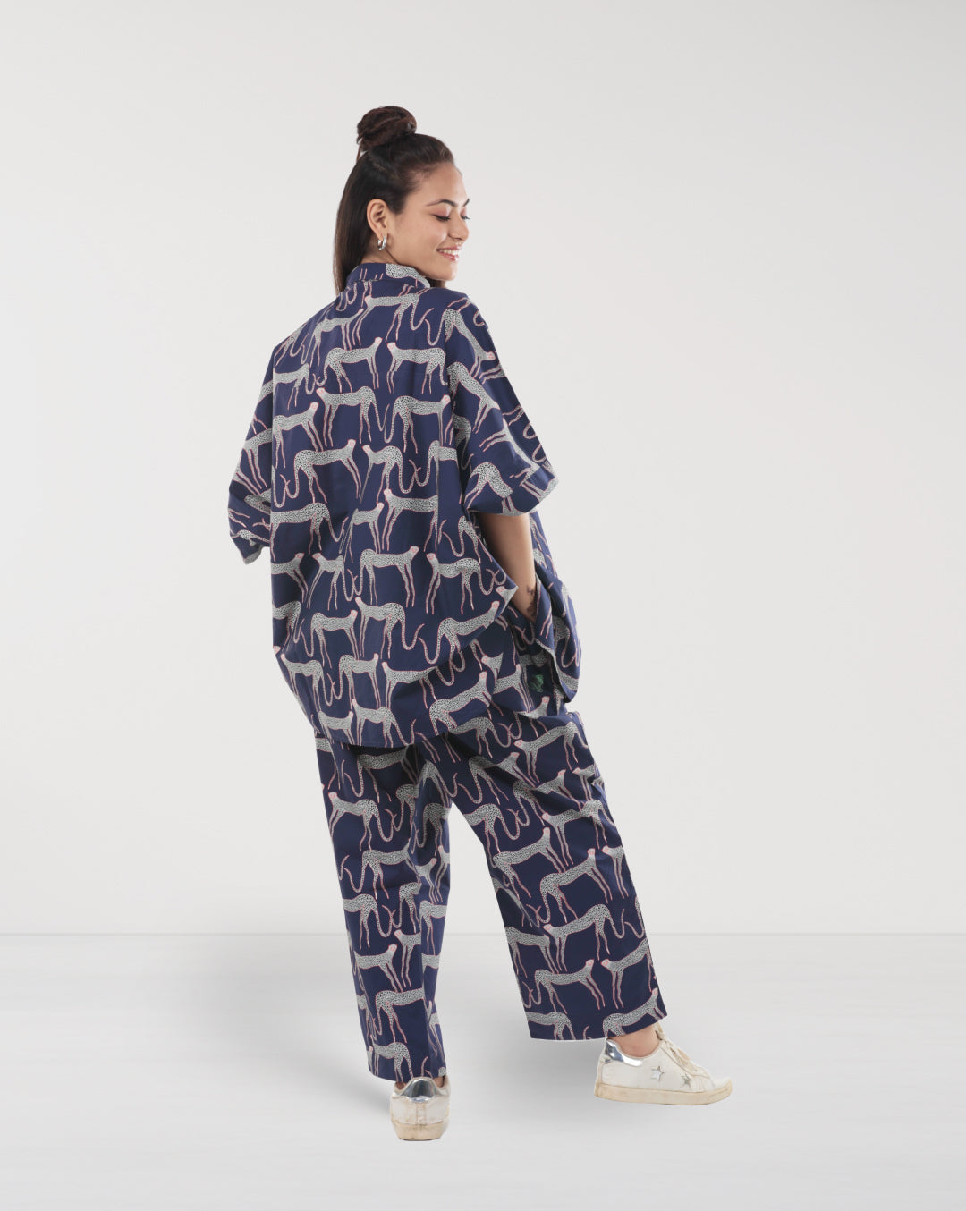 Navy Blue Cotton Panther Print Co-ord Set