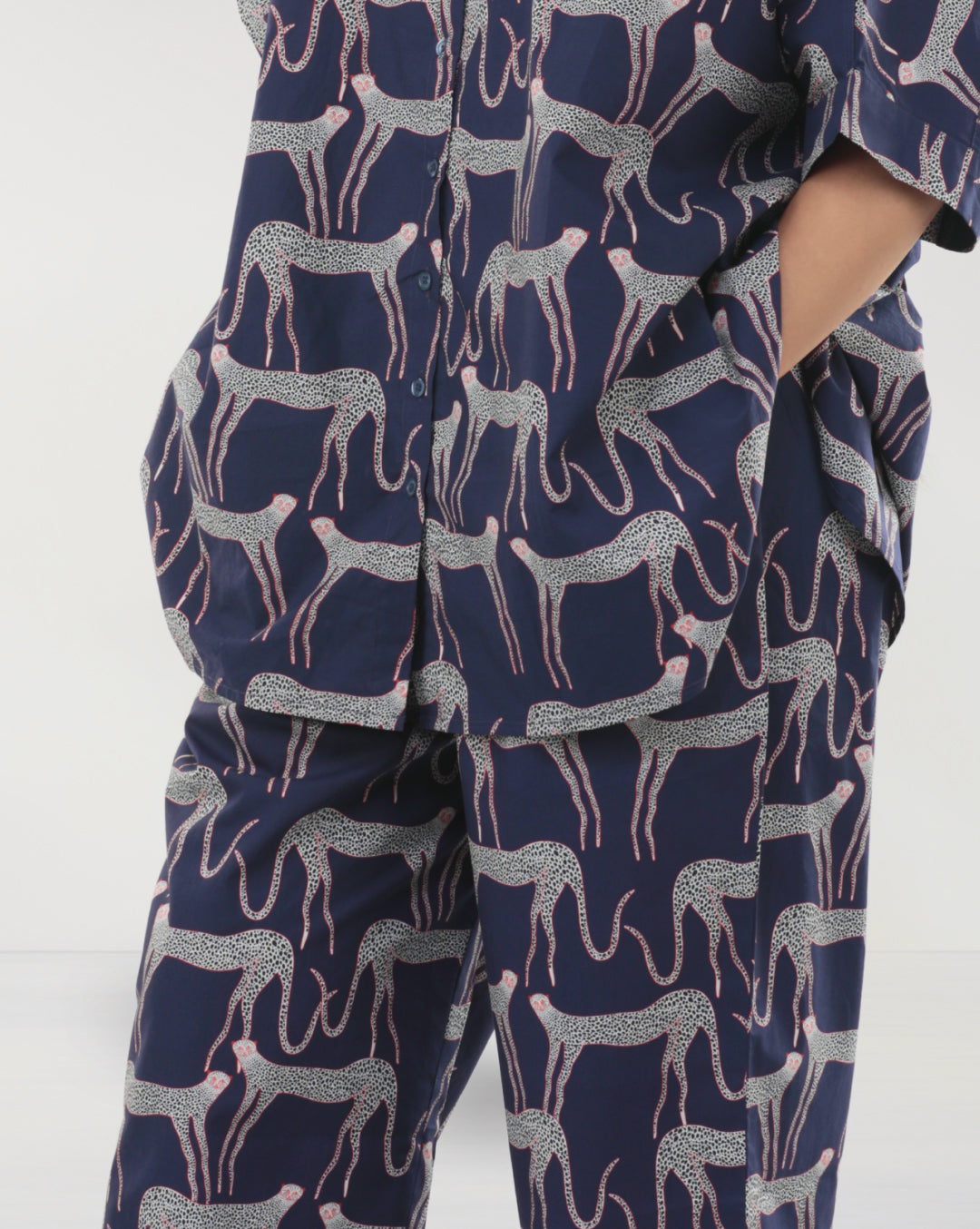 Navy Blue Cotton Panther Print Co-ord Set