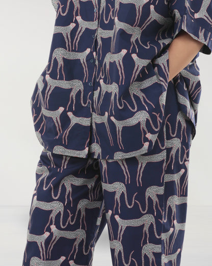 Navy Blue Cotton Panther Print Co-ord Set