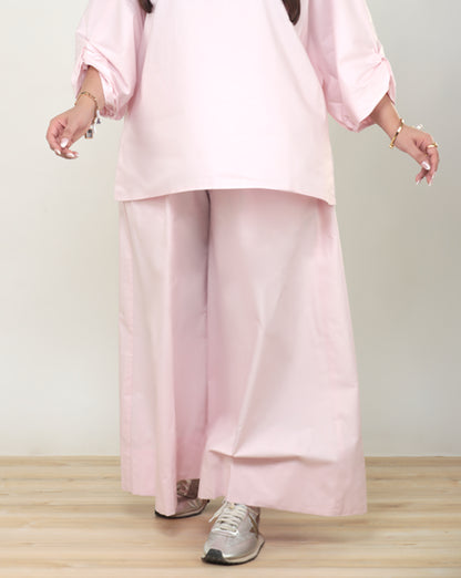 Soft Pink Flared Cotton Pants for Women