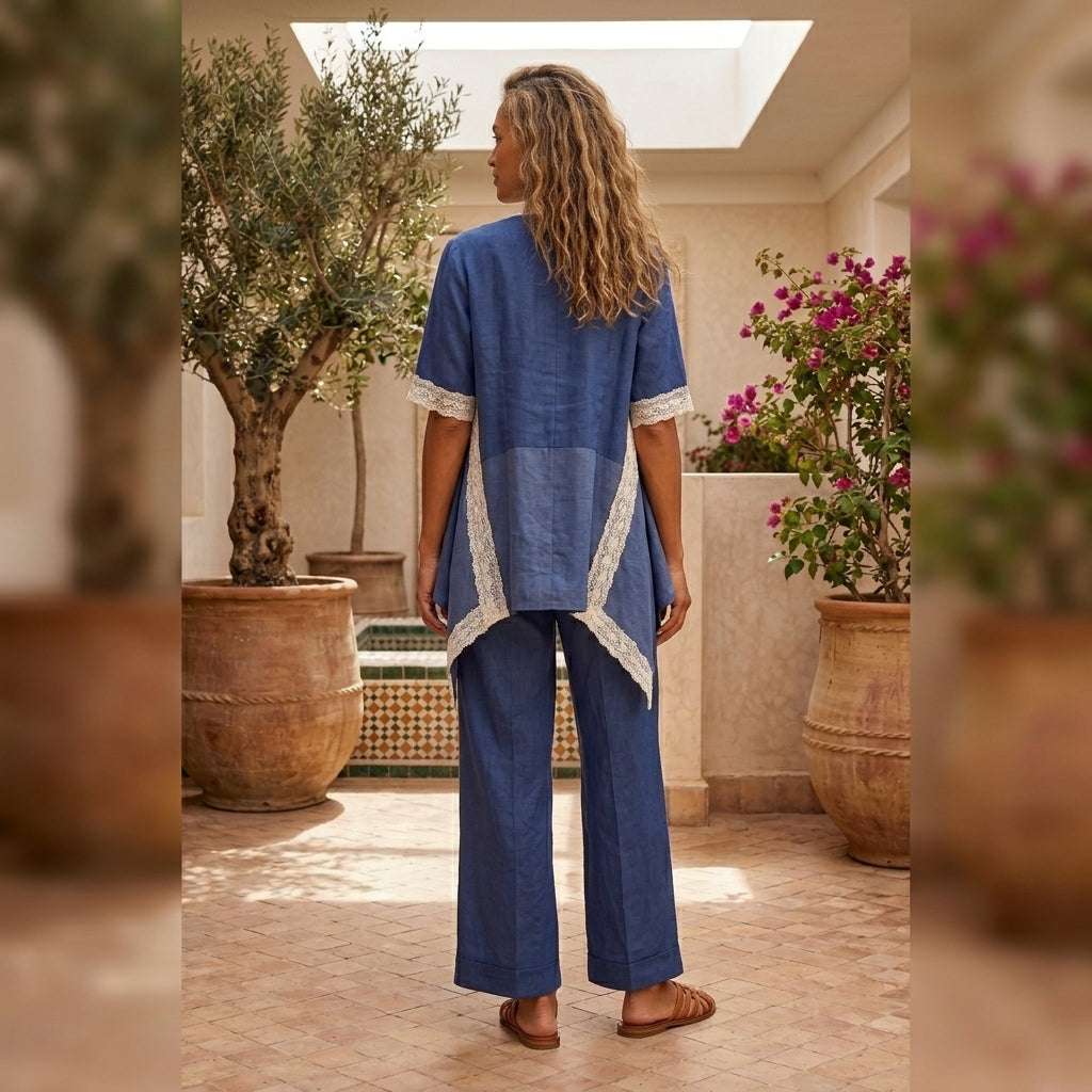 Amalfi Lace-Trimmed 3 piece Linen Set.