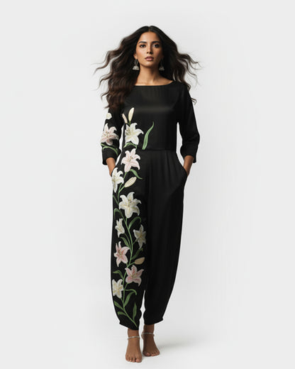 The Noir Lily Sculptural Jumpsuit