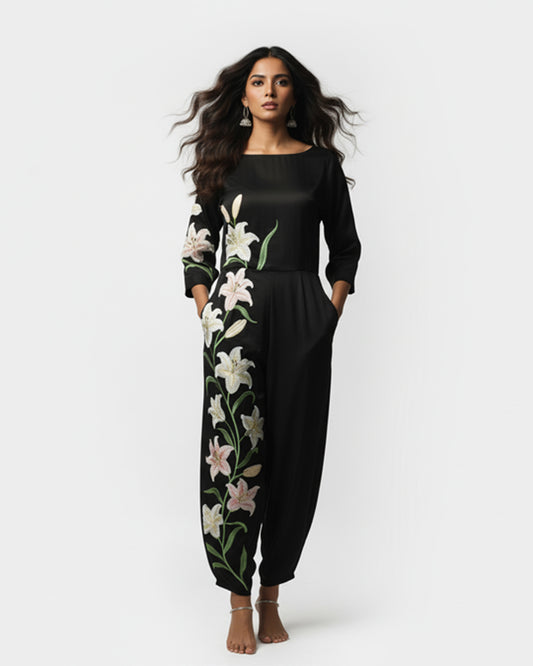 The Noir Lily Sculptural Jumpsuit