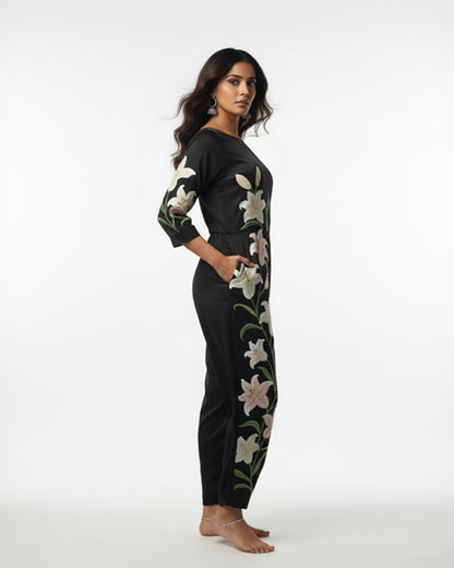 The Noir Lily Sculptural Jumpsuit