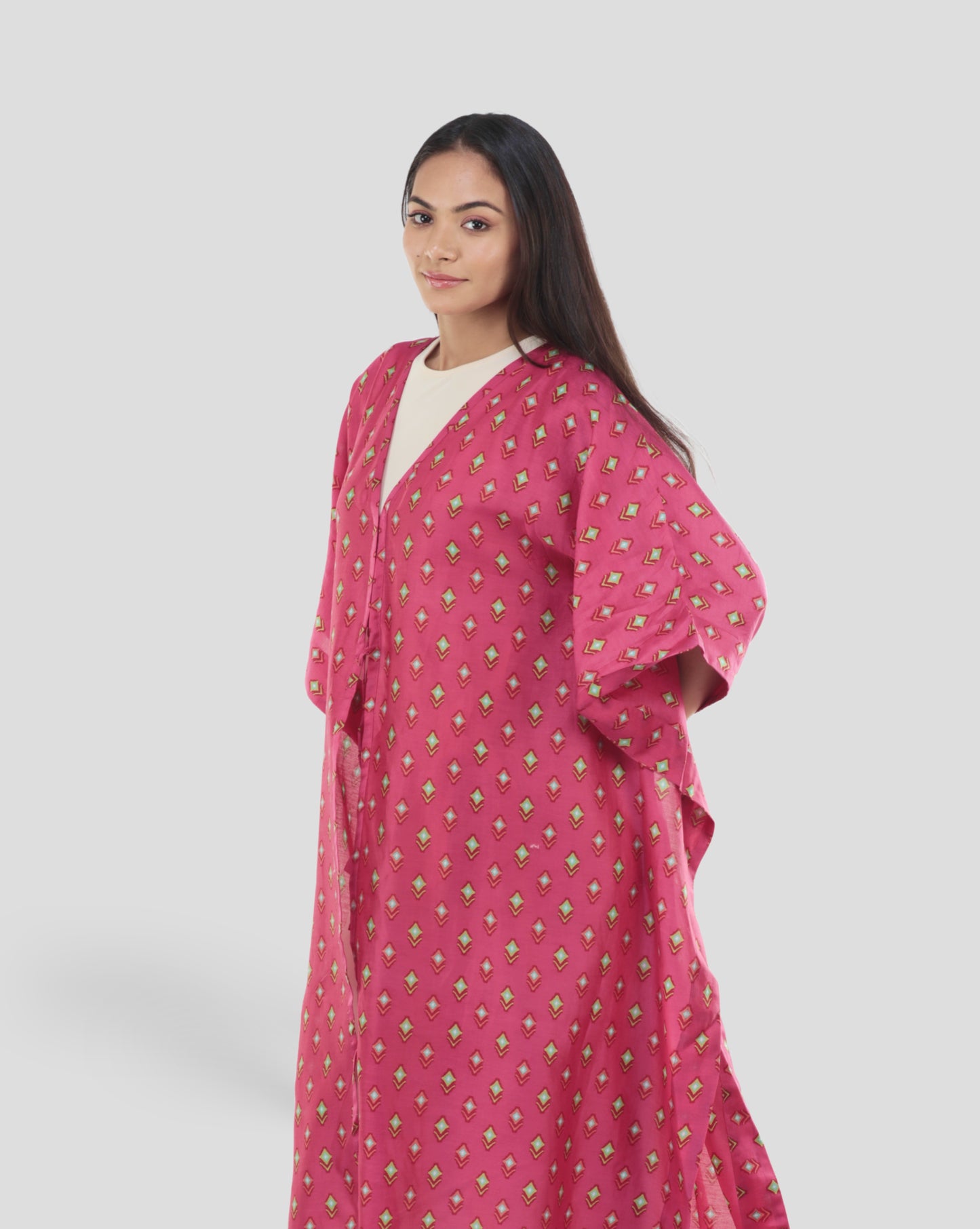 Pink Chanderi Cape with Statement Back Patch
