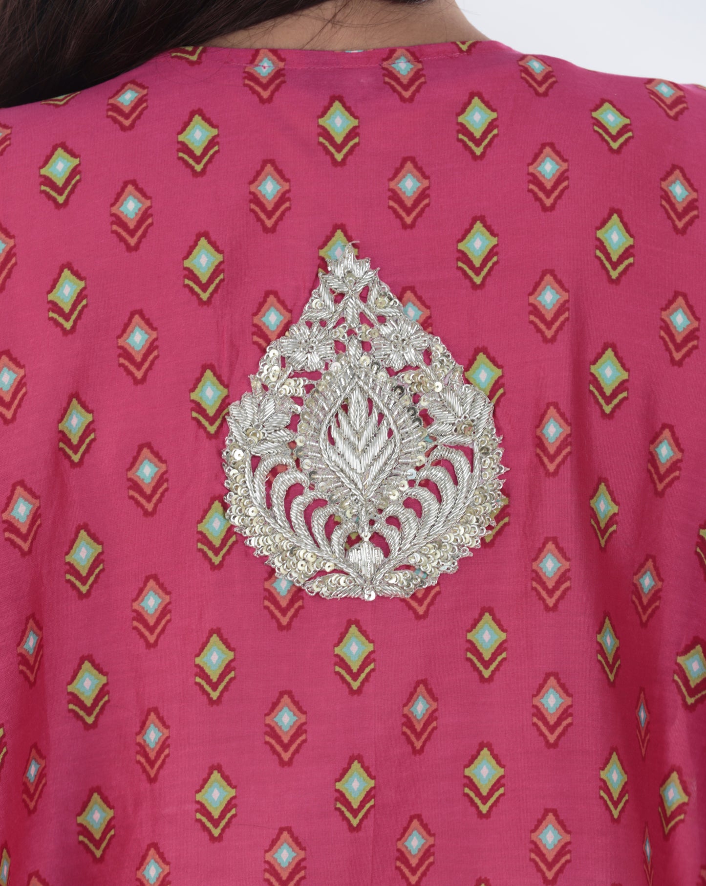 Pink Chanderi Cape with Statement Back Patch