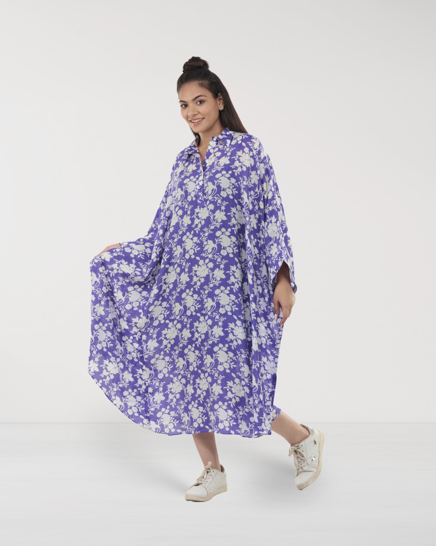 Purple Floral Muslin Maxi Dress
