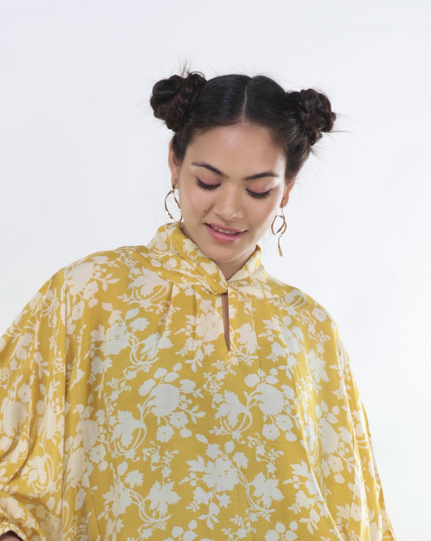 Yellow Floral Muslin A-Line Maxi Dress