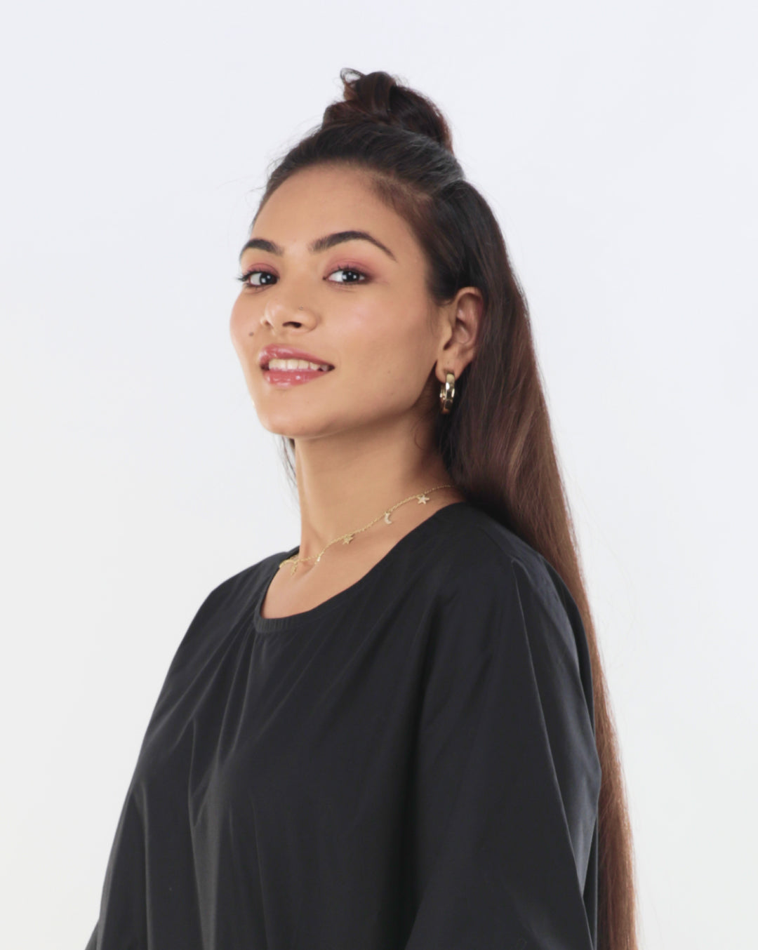 Black Cotton Pocket Dress with Beaded Patchwork