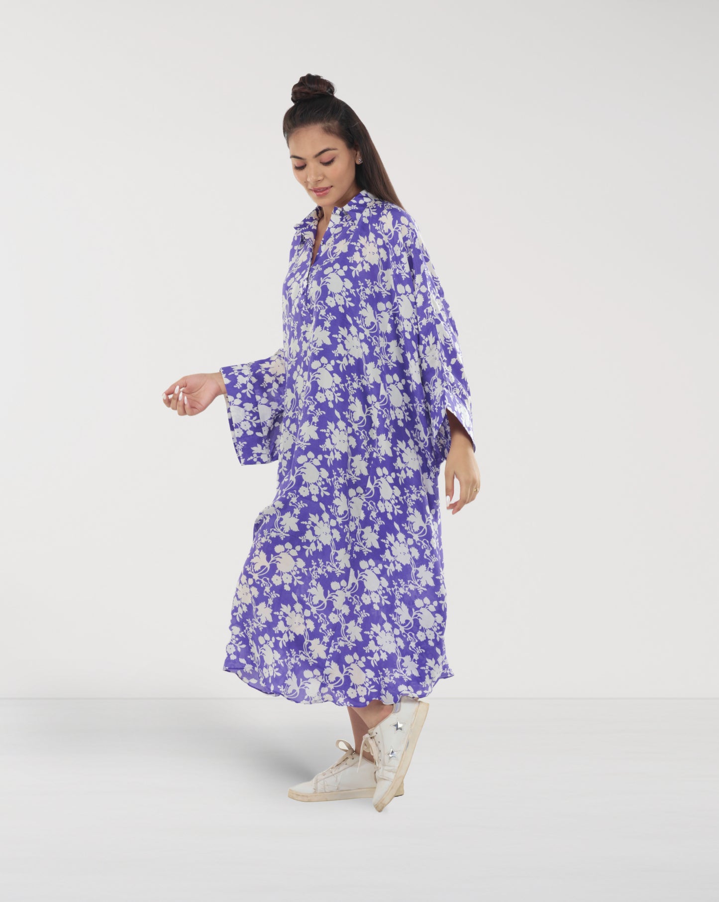 Purple Floral Muslin Maxi Dress