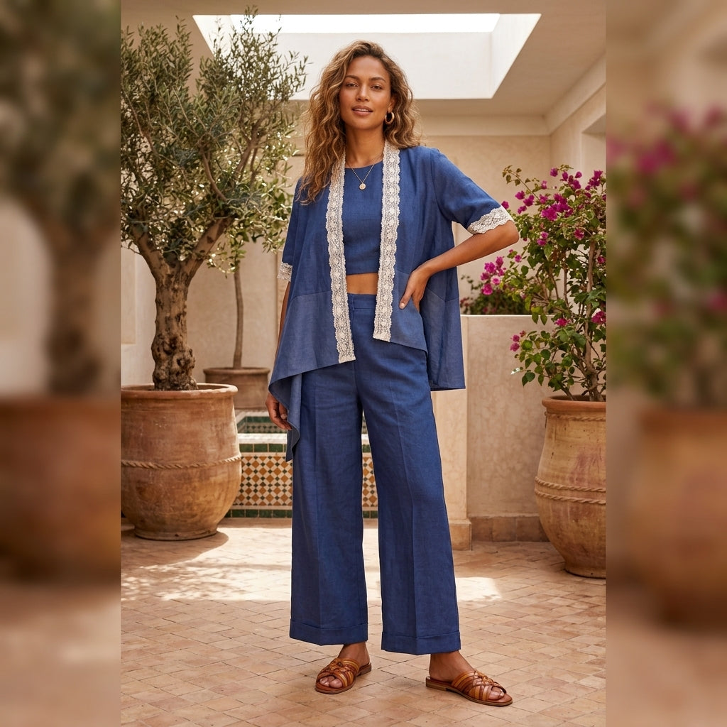 Amalfi Lace-Trimmed 3 piece Linen Set.