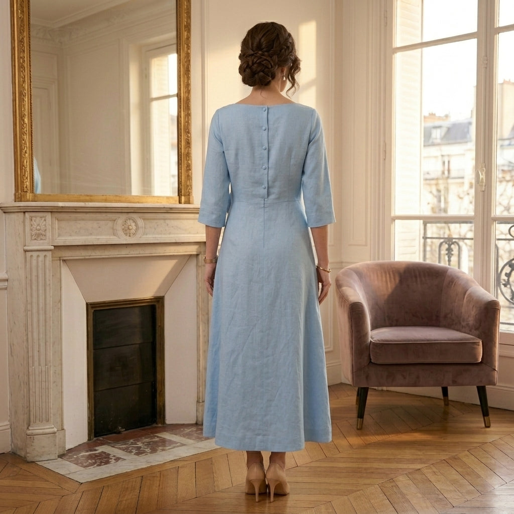 Rose Blue Linen Dress