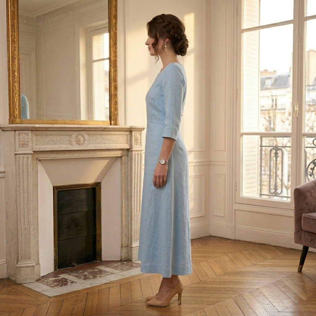 Rose Blue Linen Dress