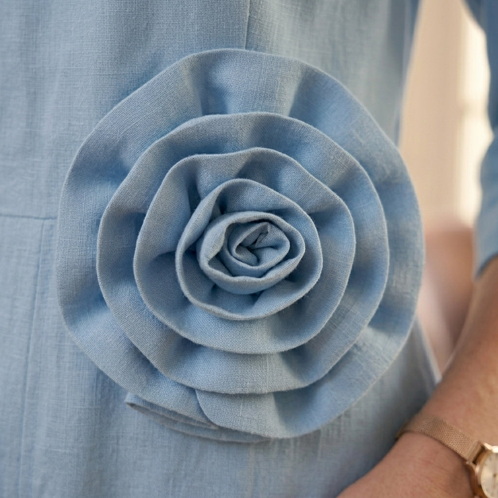 Rose Blue Linen Dress