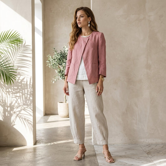 Asymmetric Dusty Rose Linen Blazer