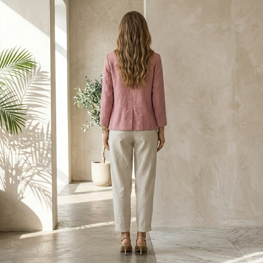 Asymmetric Dusty Rose Linen Blazer